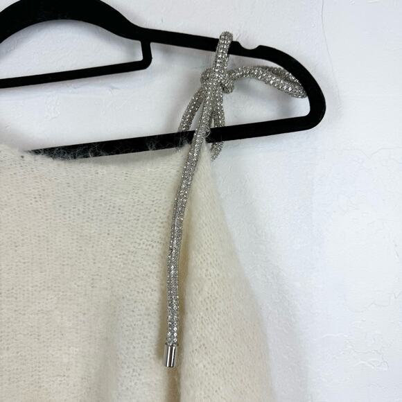 ROCHA ROMA Straight Neck Rhinestone Bow Off-The-Shoulder Alpaca Sweater Cream - Picture 13 of 15